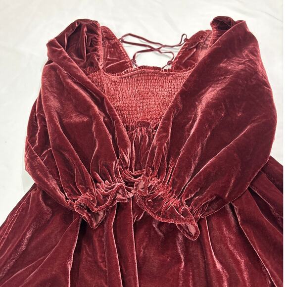 Free People Women Small Daphne Velvet Sleeve Mini Dress Roan Rouge Boho Western - Picture 7 of 12